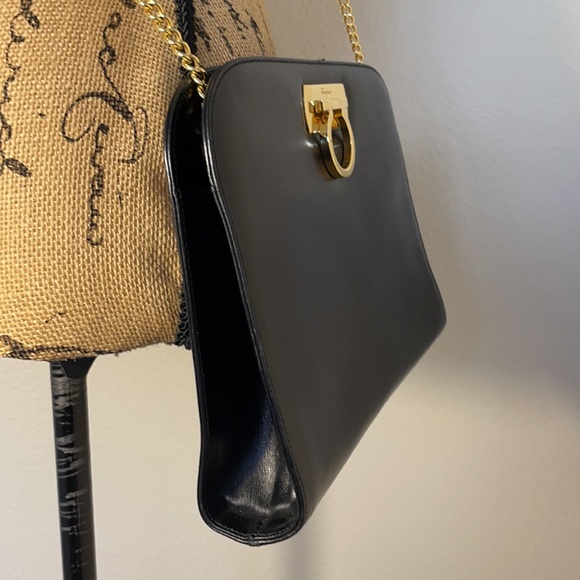 Salvatore Ferragamo Authentic Gancini chain Black Leather Clutch/Crossbody Bag - Picture 16 of 17